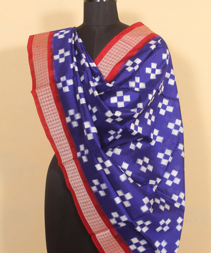 Navy blue red handloom silk sambalpuri dupatta