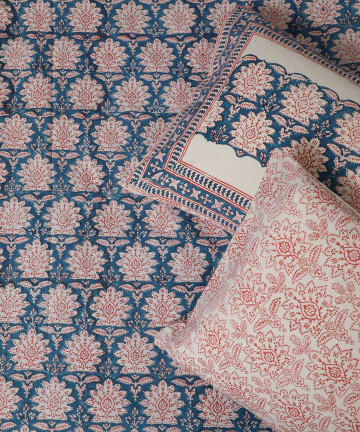 White navy hand block printed sanganeri cotton double bed bedsheet