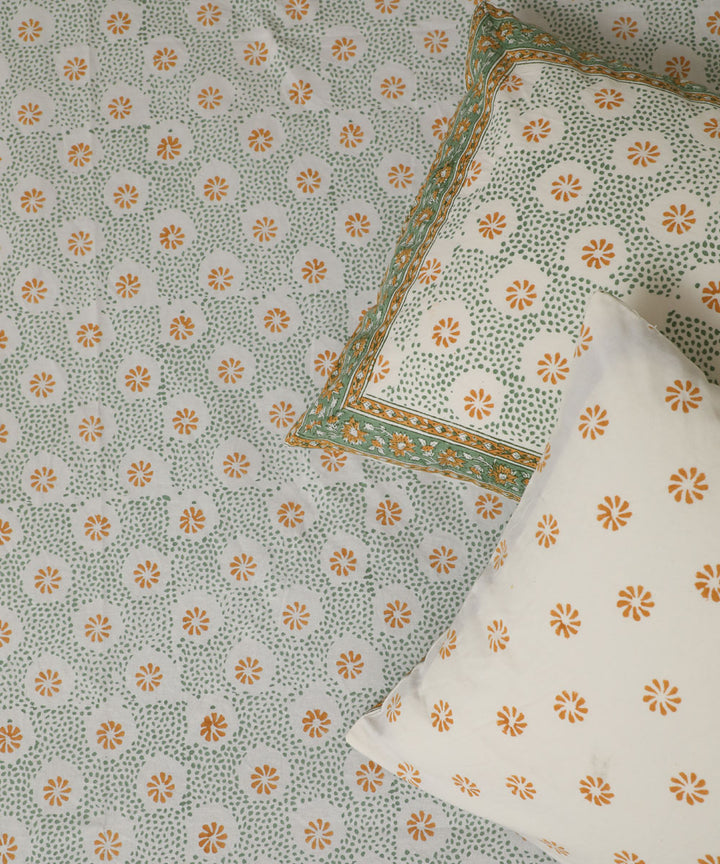 White all over block printed sanganeri cotton double bed bedsheet
