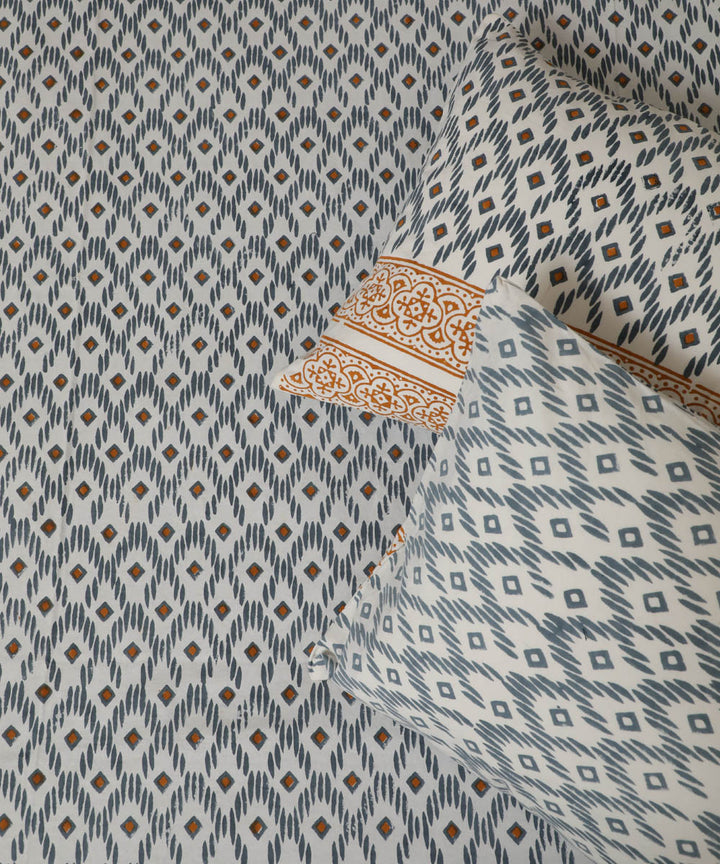White grey hand printed sanganeri cotton double bed bedsheet
