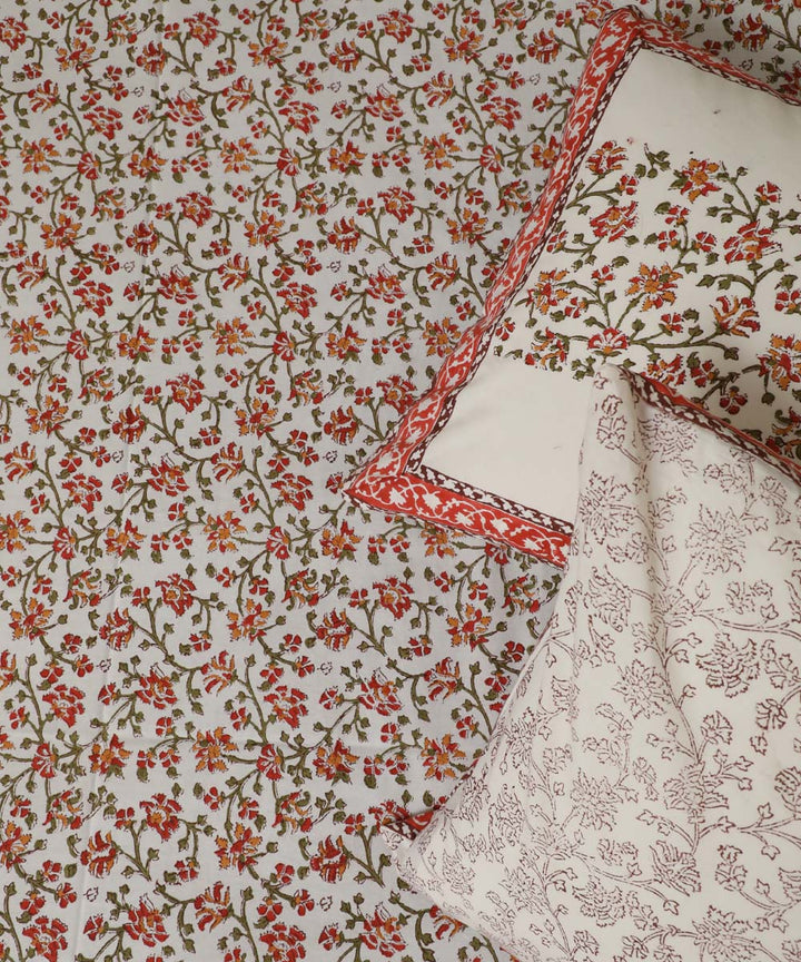 White red cotton hand block printed sanganeri double bed bedsheet
