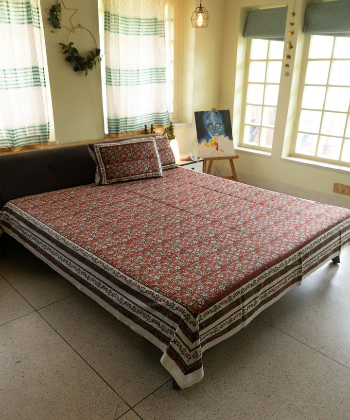 Maroon all over block printed sanganeri cotton double bed bedsheet