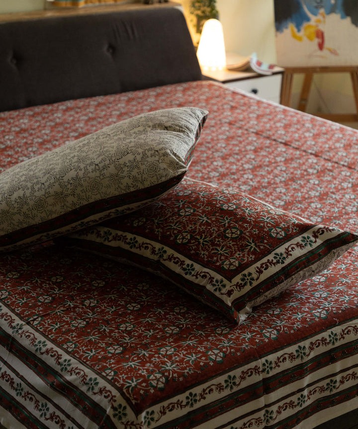 Maroon all over block printed sanganeri cotton double bed bedsheet