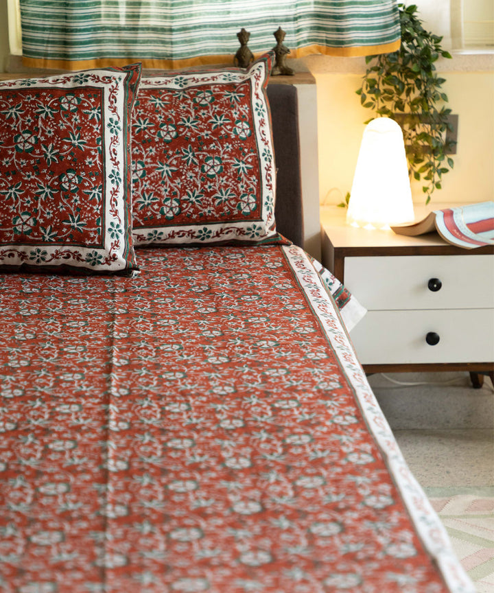 Maroon all over block printed sanganeri cotton double bed bedsheet