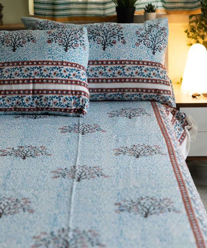 White maroon hand block printed sanganeri cotton double bed bedsheet