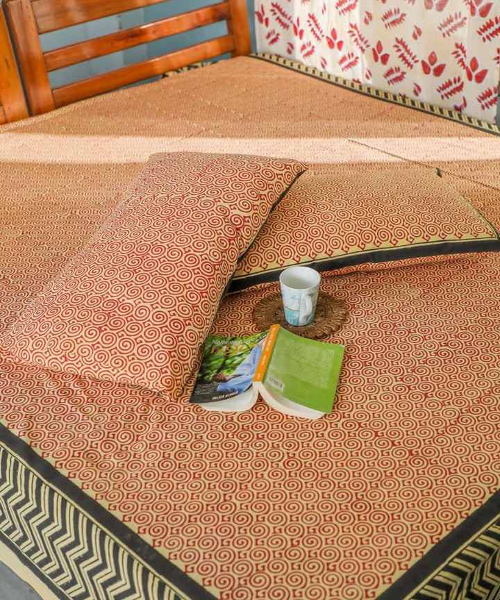White red hand block printed sanganeri cotton double bed bedsheet