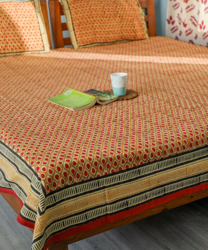 White brown hand block printed sanganeri cotton double bed bedsheet