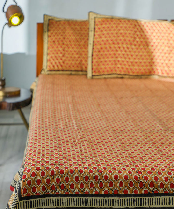 White brown hand block printed sanganeri cotton double bed bedsheet
