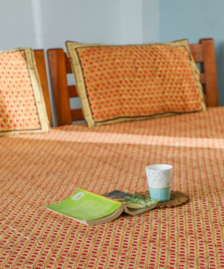 White brown hand block printed sanganeri cotton double bed bedsheet