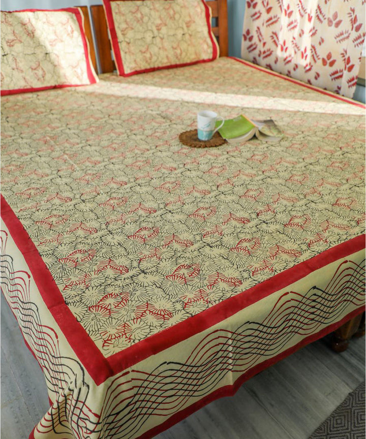 White yellow hand block printed sanganeri cotton double bed bedsheet