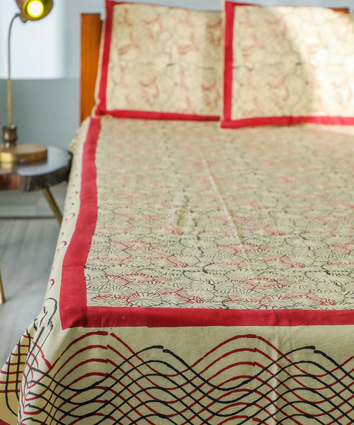 White yellow hand block printed sanganeri cotton double bed bedsheet