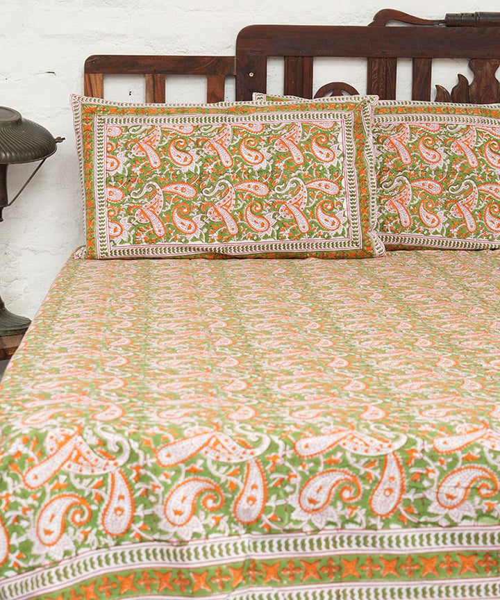 White multicolor block printed sanganeri cotton double bed bedsheet