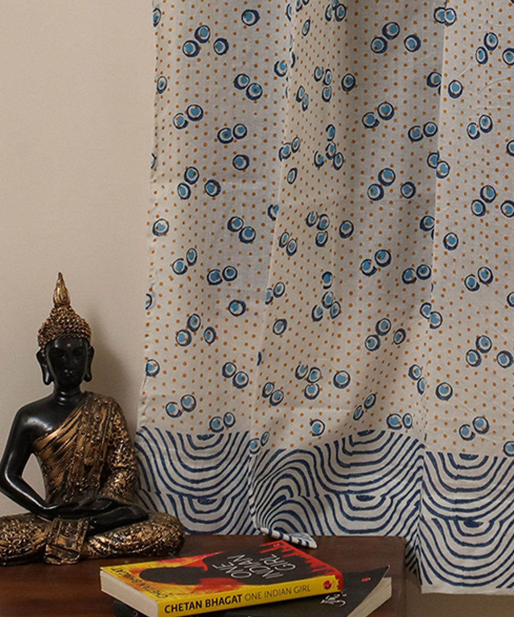 White lime green cotton hand printed sanganeri window curtain