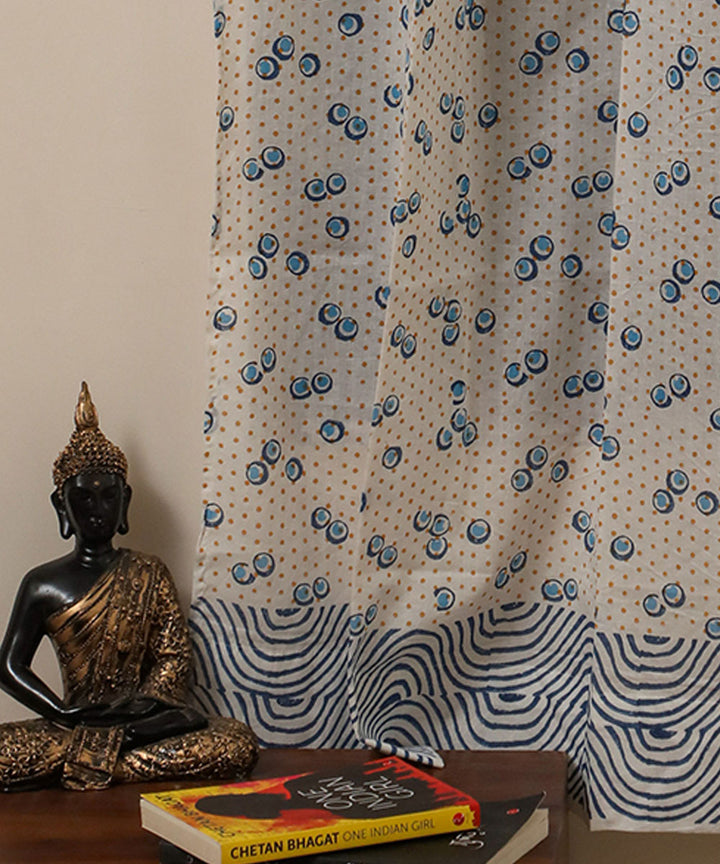 White lime green cotton hand printed sanganeri window curtain