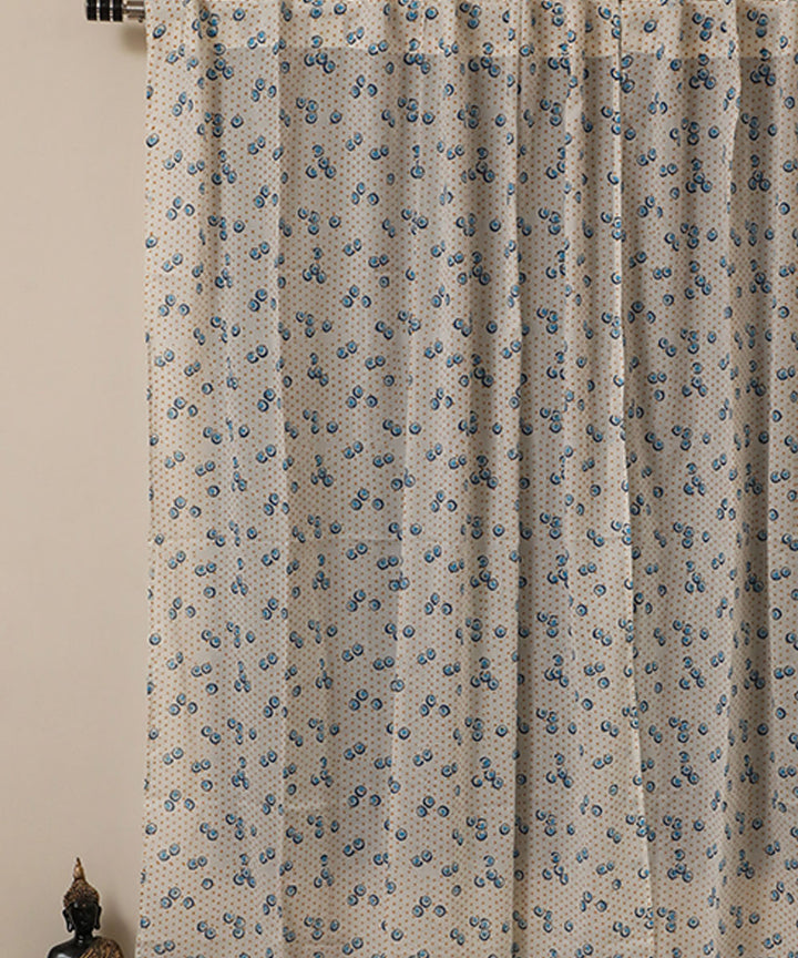 White lime green cotton hand printed sanganeri window curtain