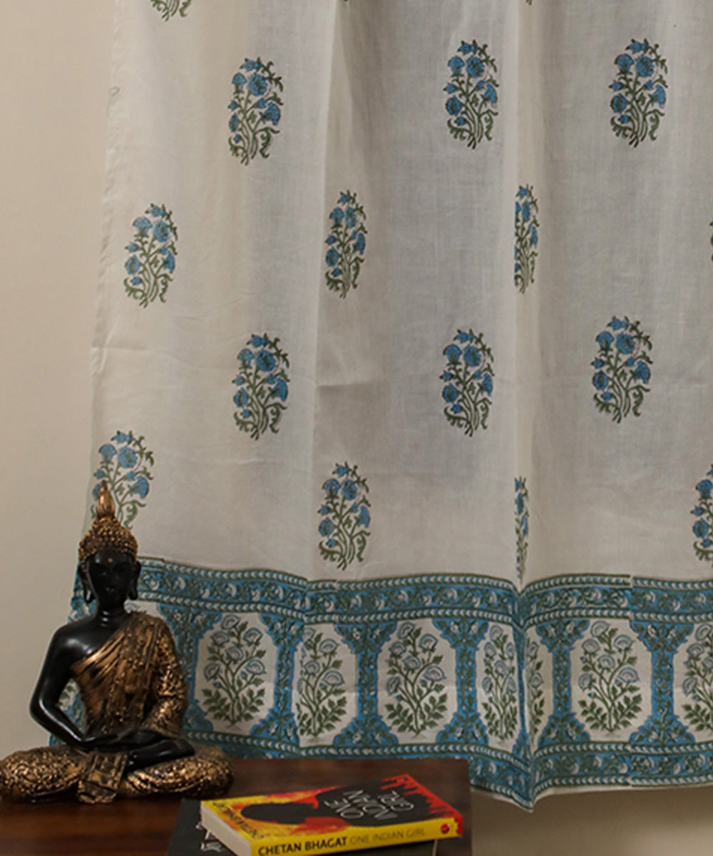 Light green pine green hand printed sanganeri cotton window curtain