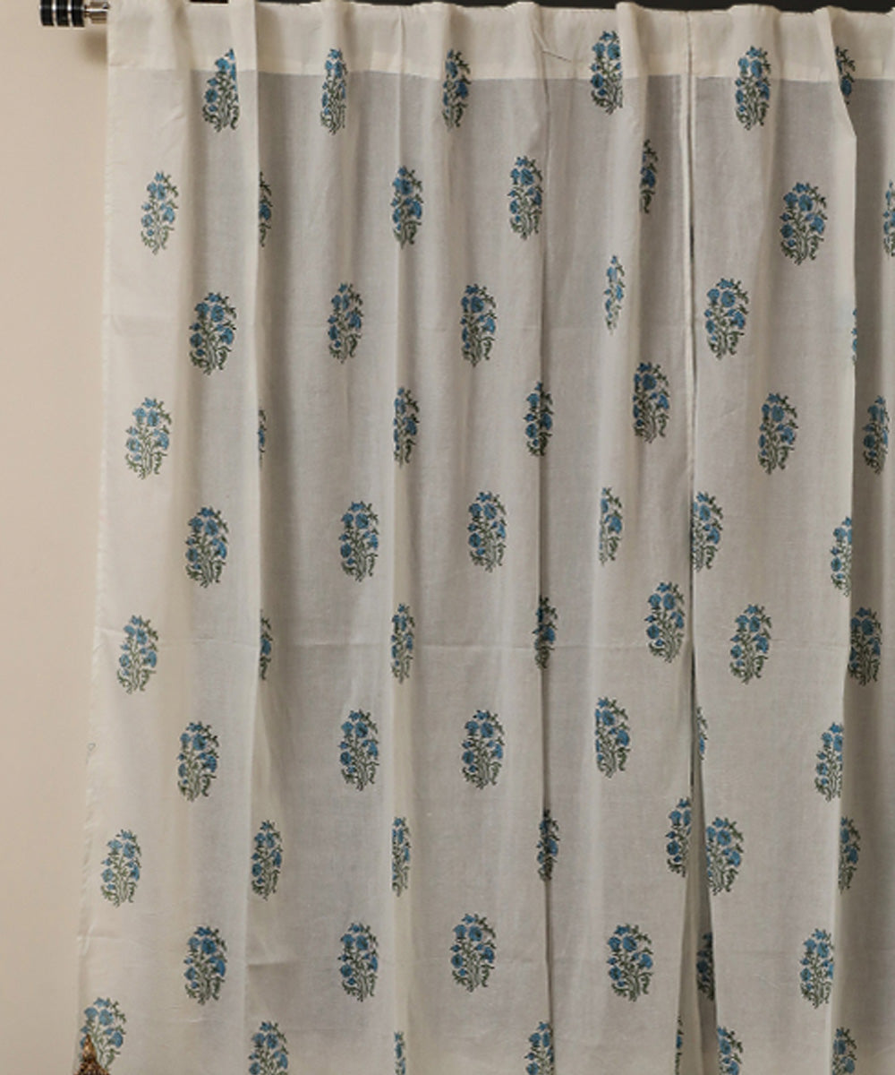 Light green pine green hand printed sanganeri cotton window curtain