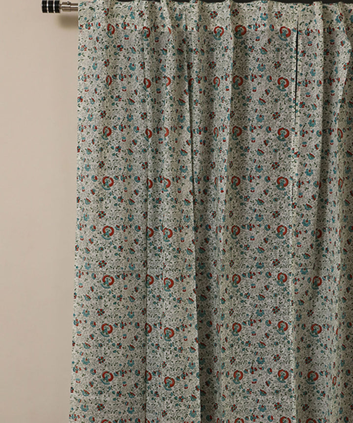 Dark green pine green hand printed sanganeri cotton window curtain
