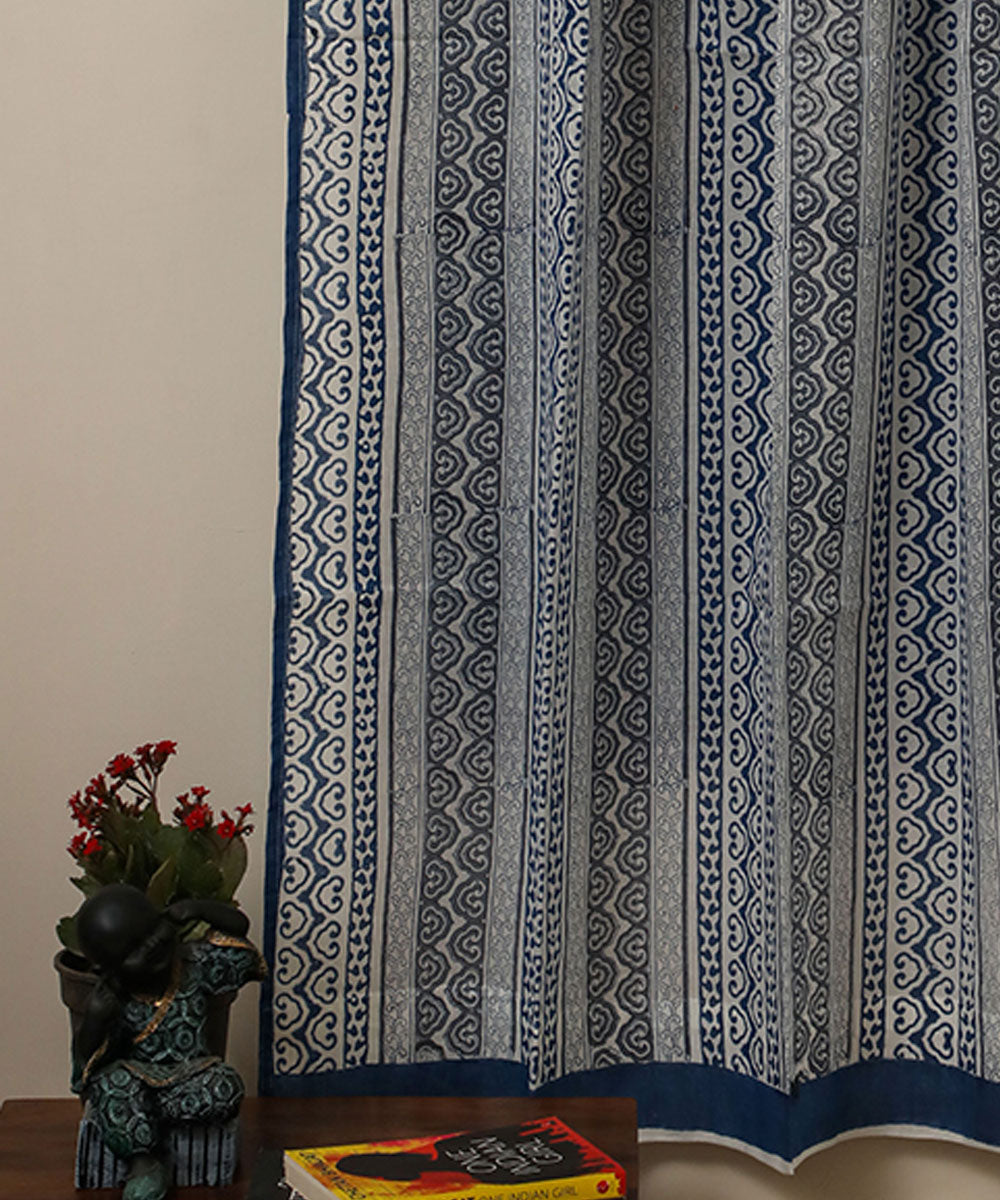 White grey cotton hand printed window curtain