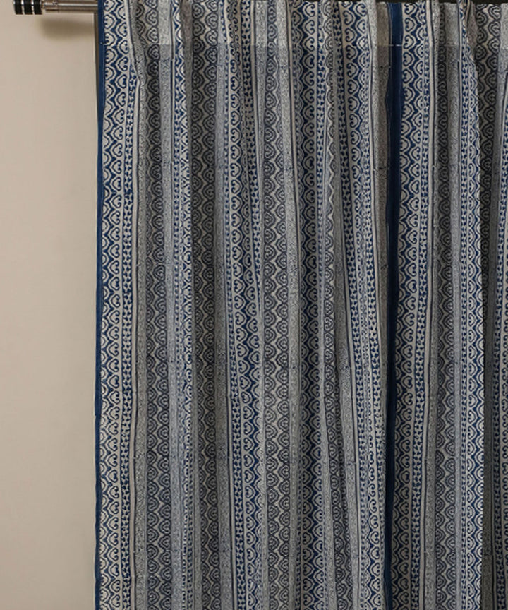 White grey cotton hand printed window curtain