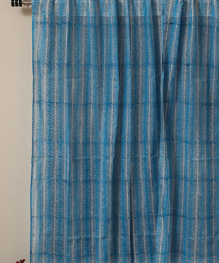 White red floral hand print sanganeri cotton window curtain