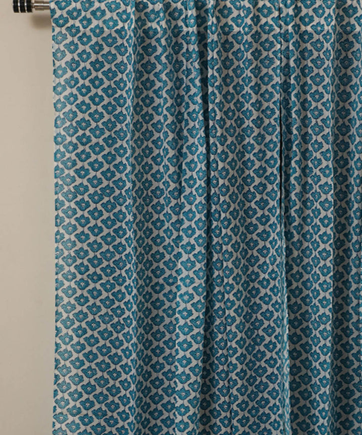 White red floral cotton hand print sanganeri window curtain