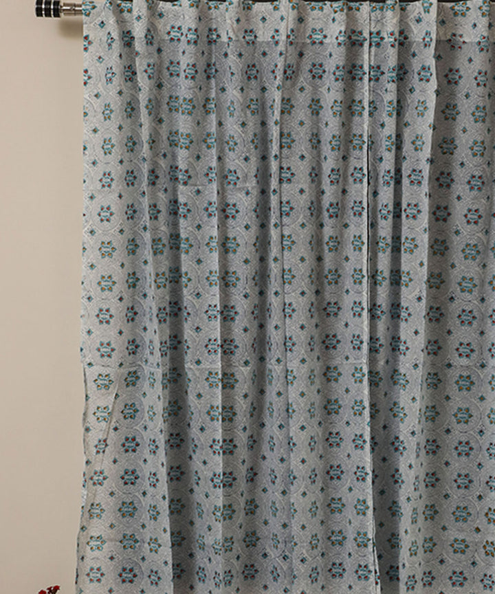 White red motif hand printed sanganeri cotton window curtain