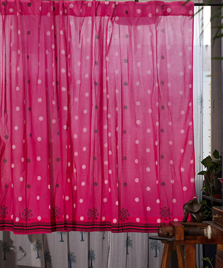 White red all over hand printed sanganeri window curtain