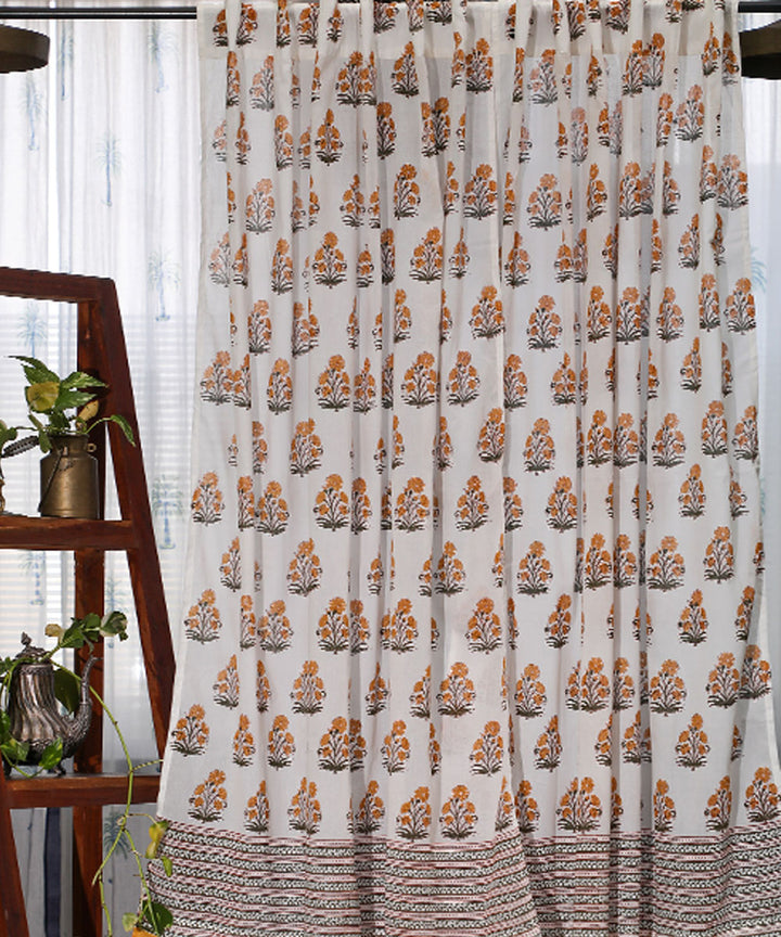 Red yellow hand printed sanganeri cotton window curtain