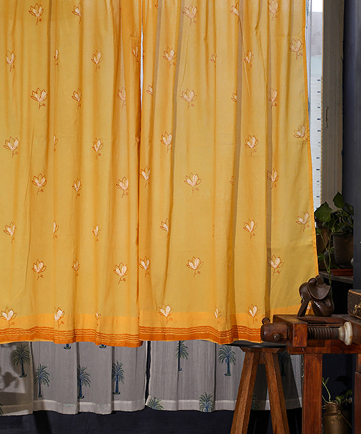 orange white hand printed sanganeri cotton window curtain