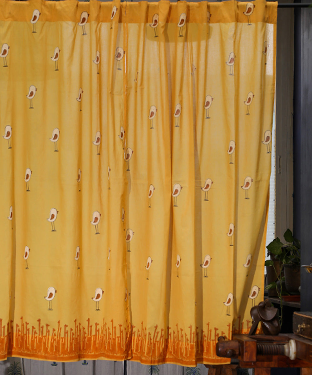 yellow hand printed cotton sanganeri window curtain