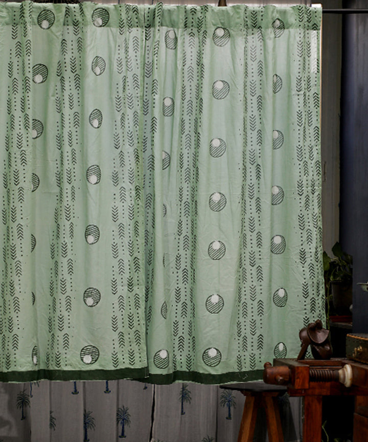Multicolor hand printed sanganeri cotton window curtain