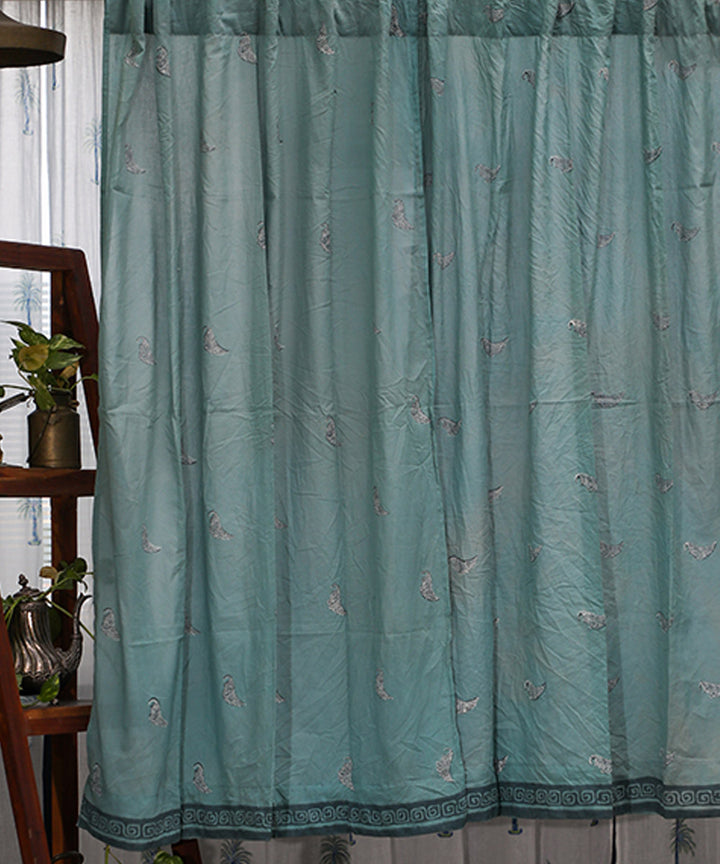 Multicolor hand block printed sanganeri cotton window curtain