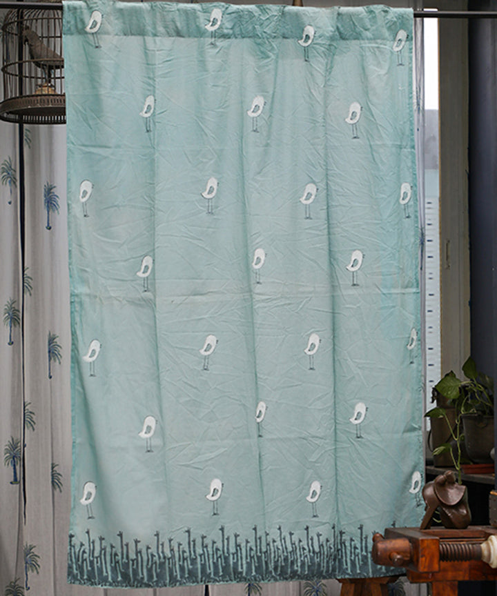 Cyan green white hand printed sanganeri cotton window curtain