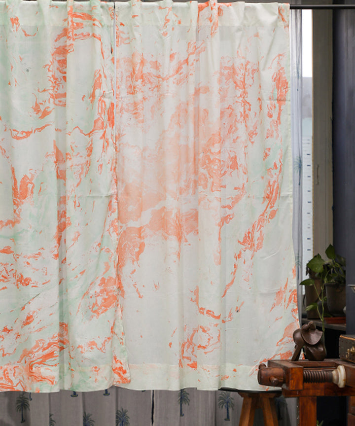 Orange white hand printed cotton window curtain