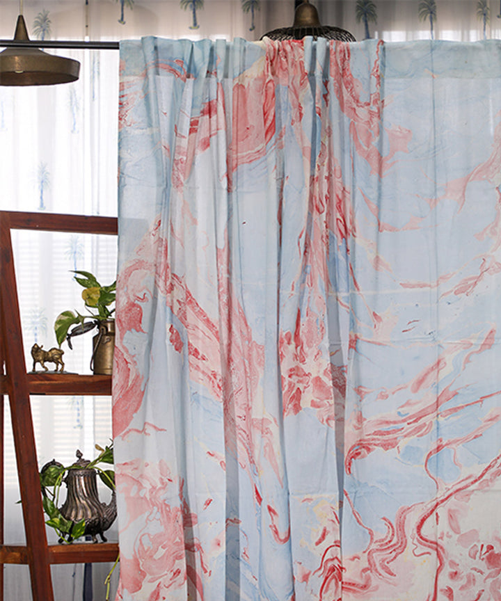 White peach hand printed cotton window curtain