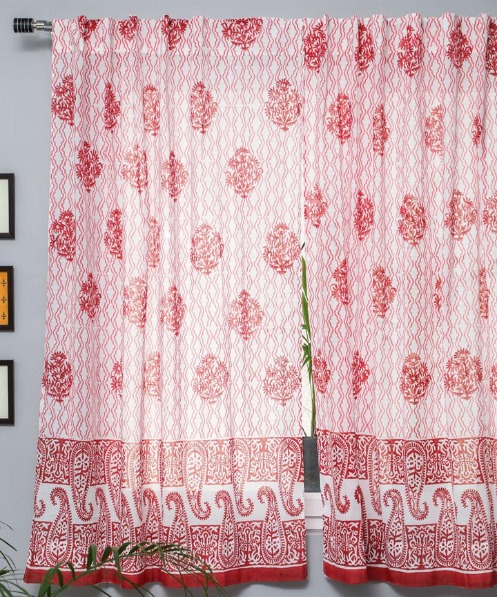 White red all over hand printed sanganeri cotton window curtain