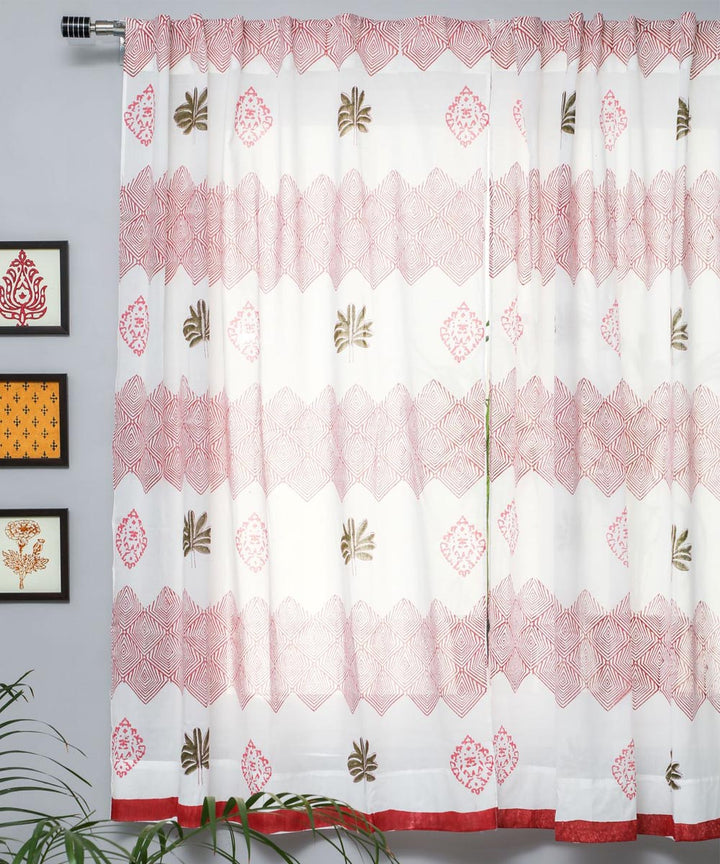 White red black hand printed sanganeri cotton window curtain
