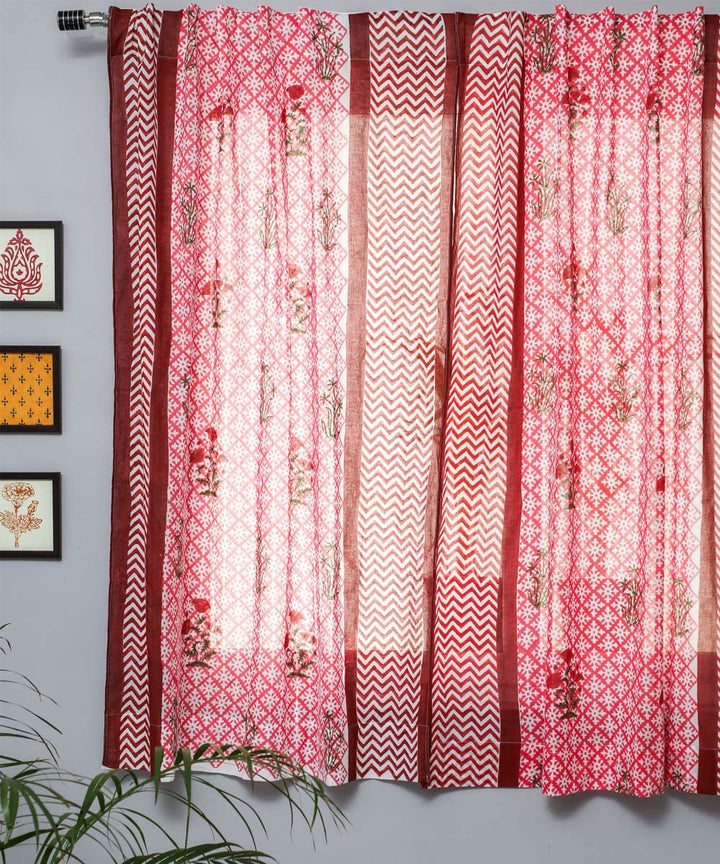 Red hand printed cotton sanganeri window curtain