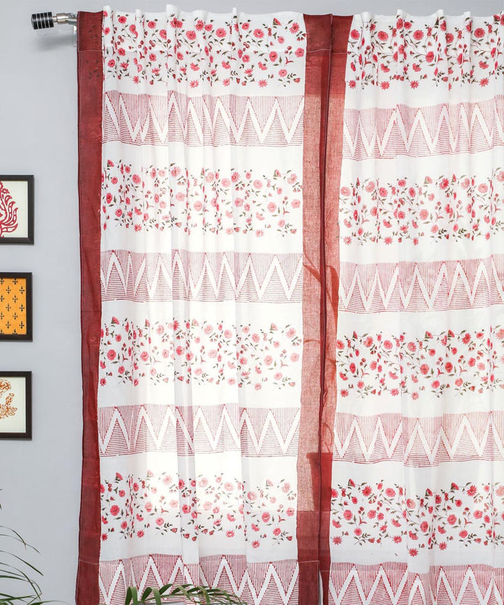 White red hand block printed sanganeri cotton window curtain
