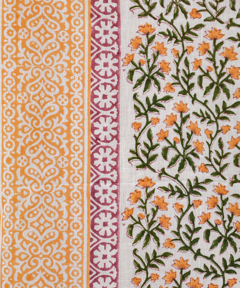 Red yellow striped hand printed sanganeri cotton window curtain