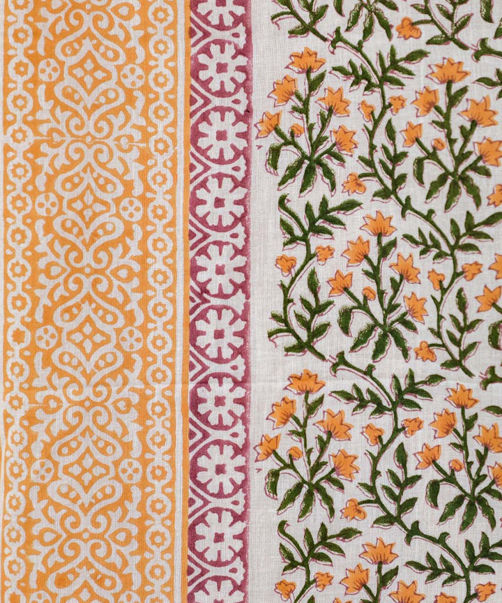 Red yellow striped hand printed sanganeri cotton window curtain