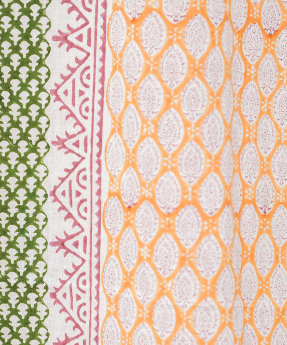 Orange green hand bloack printed sanganeri cotton window curtain