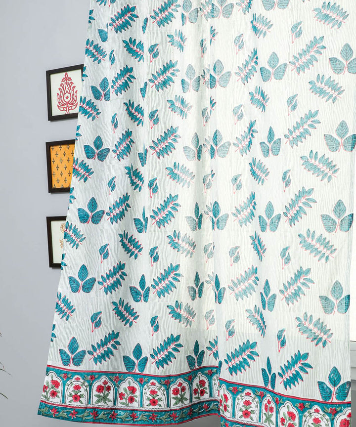 Sky blue white hand printed sanganeri cotton window curtain