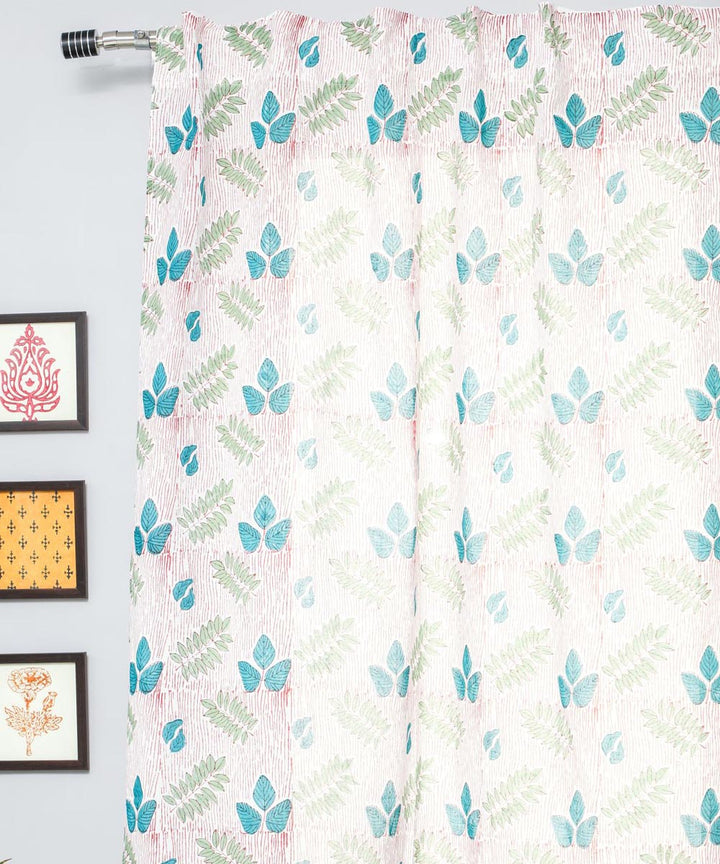 White green hand block printed sanganeri cotton window curtain