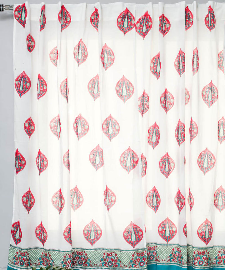 White red,green hand printed sanganeri cotton window curtain