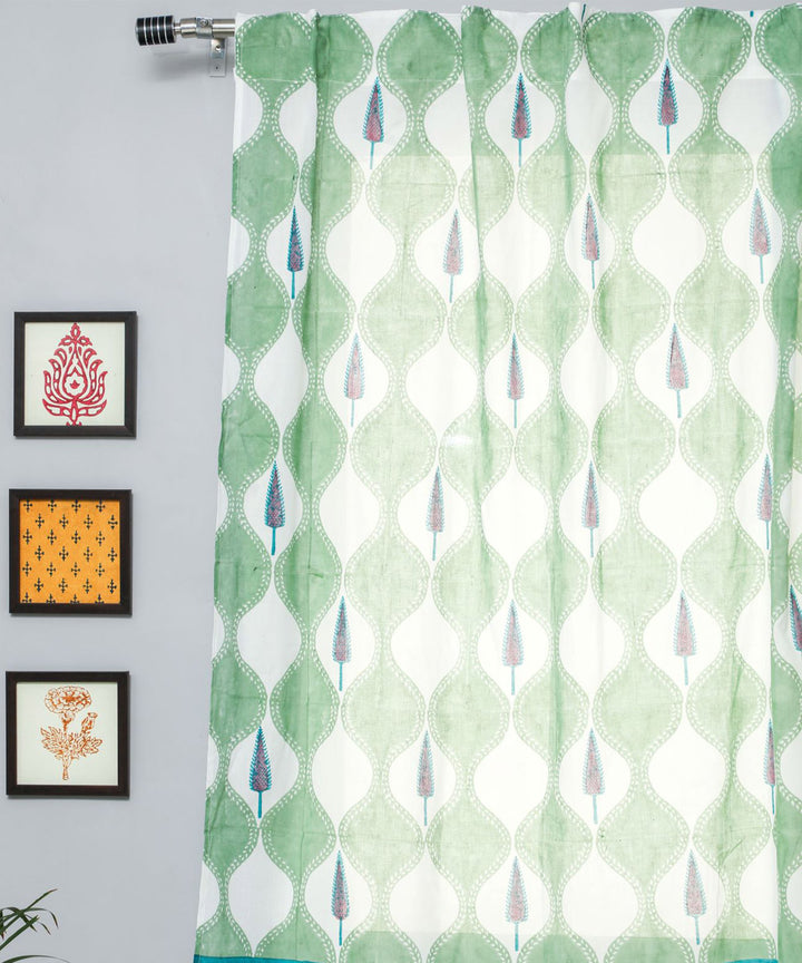 White green all over hand printed sanganeri cotton window curtain
