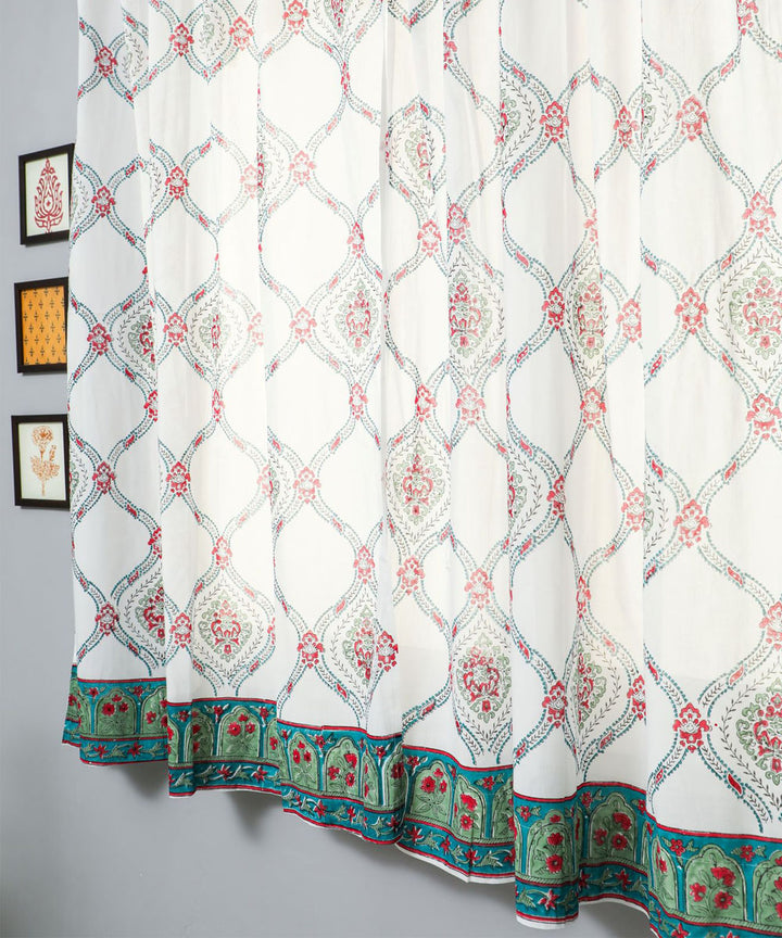 Multi colour hand printed sanganeri cotton window curtain