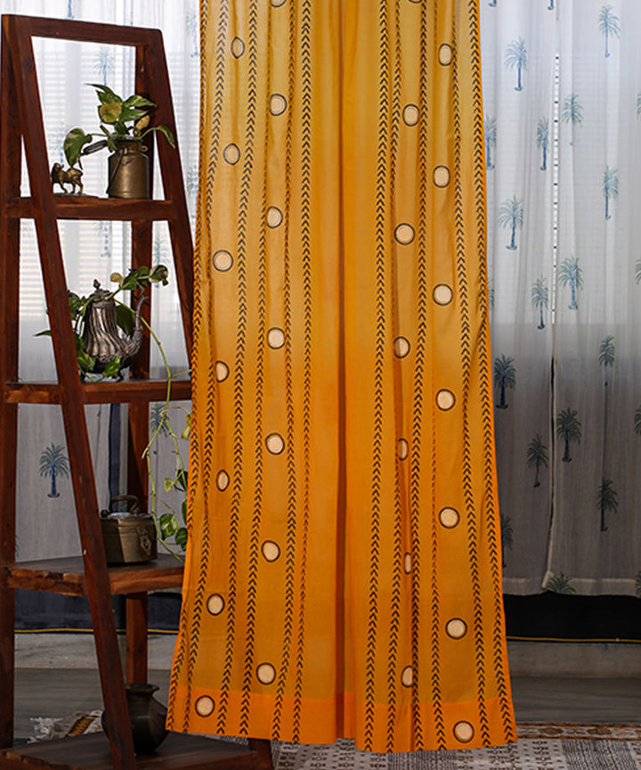 White mustard hand printed sanganeri cotton door curtain