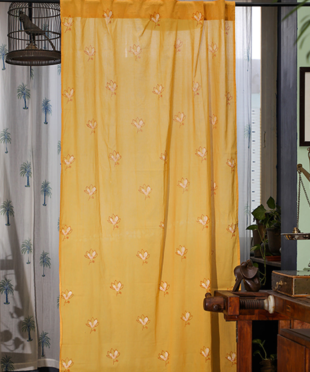 Orange mustard hand print sanganeri cotton door curtain